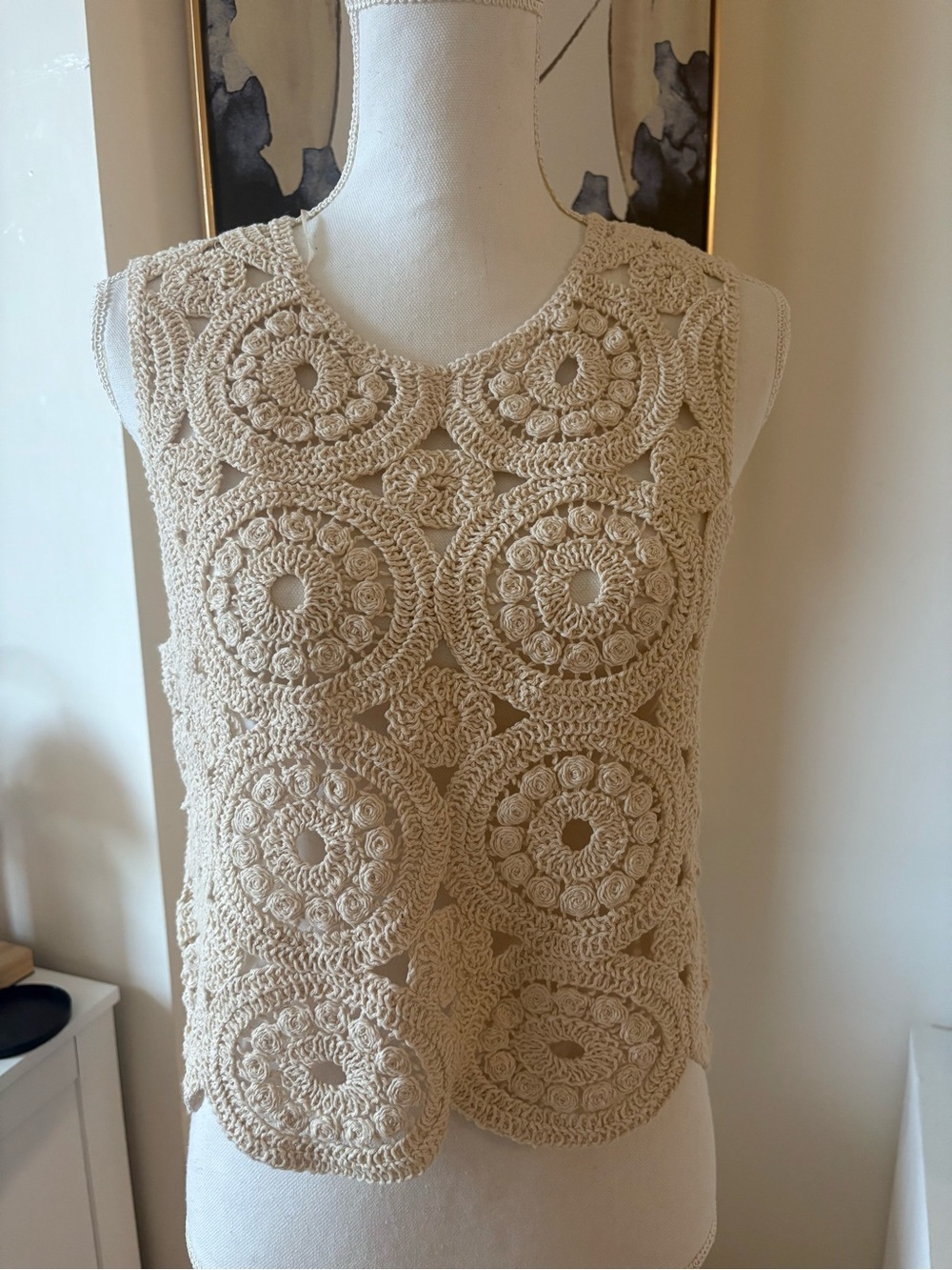 Crochet Sleeveless Tank Top in Cream